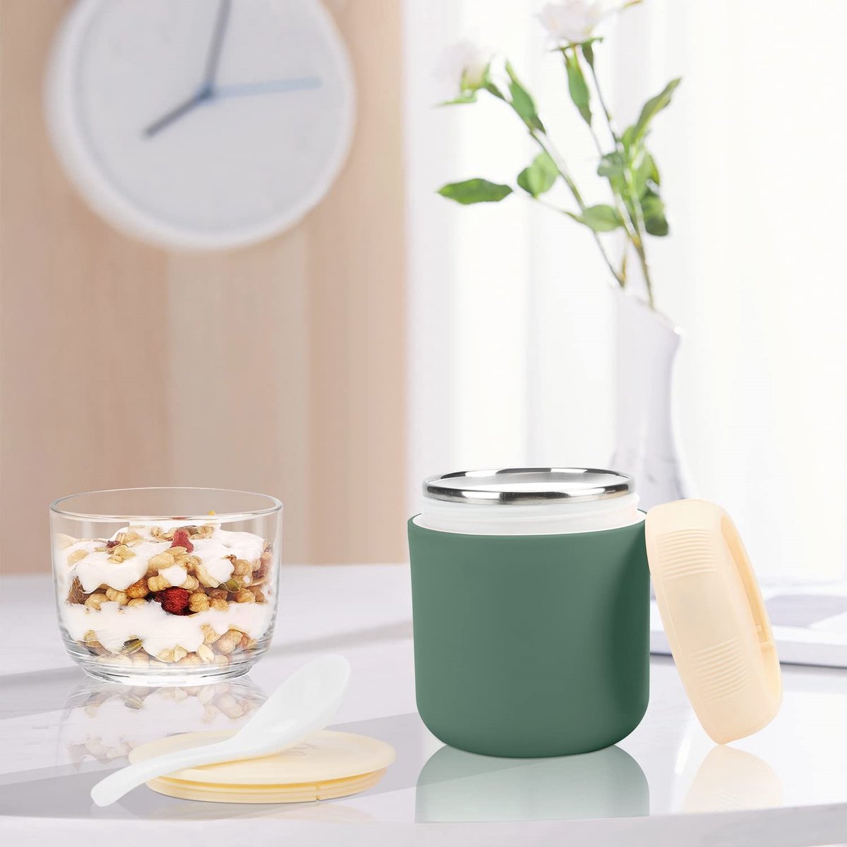 My Green Deal-Yoghurtbeker to go-700 ML-Muesli Beker-Soep Beker-Lunchbeker inclusief E-book-Lunch to go-Yoghurt Beker Meeneem-Isoleer Lunchpot-Salade To Go-Lunchbox-Lunchboxen-Salade Lunchbox-Met Lepel-Duurzaam-RVS image 5