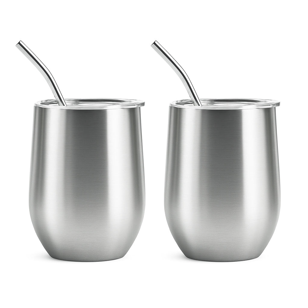 My Green Deal – RVS Thermo Bekers met Rietje (set van 2) – Duurzame Drinkbekers / Herbruikbare Koffiebeker.