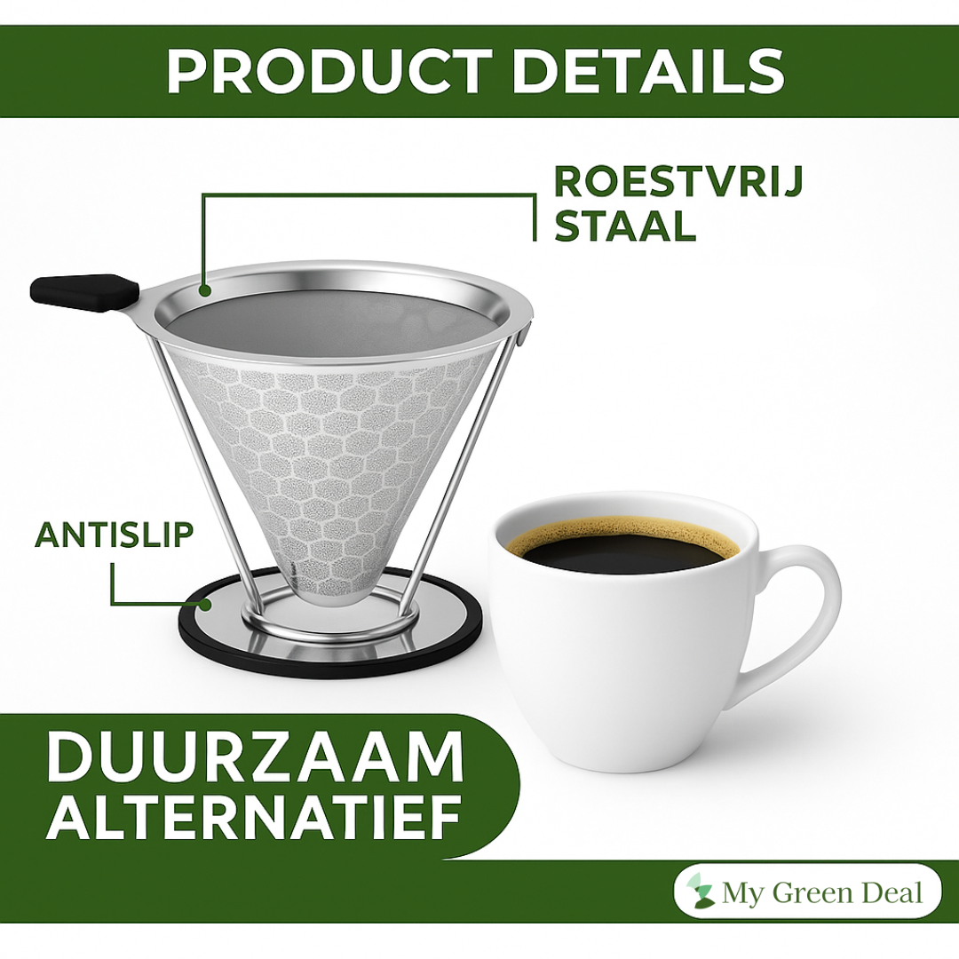 My Green Deal – RVS Koffiefilter – Herbruikbare Koffiefilterhouder – Duurzaam Koffiezetfilter – Koffiefilter Herbruikbaar