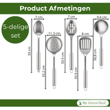 My Green Deal – RVS Keukenhulpen Set 5-delig – Roestvrijstalen Kookgerei – Duurzame Keukenaccessoires voor Koken & Serveren