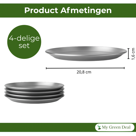 My Green Deal – Luxe RVS Borden Set (4-delig) – Roestvrijstalen Eetborden 28 cm – Duurzaam & Hygiënisch Servies voor Stijlvol Tafelen
