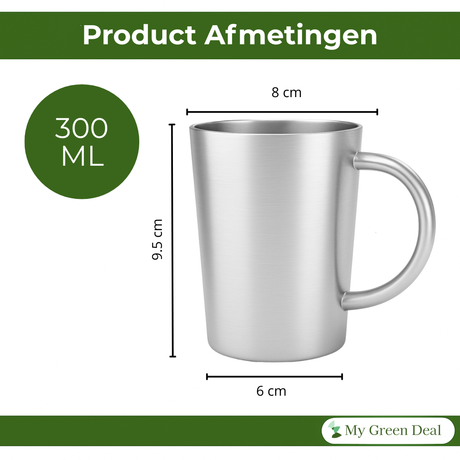 My Green Deal – RVS Mok met Handvat – Roestvrijstalen Beker voor Koffie, Thee & Outdoor – Duurzame RVS Koffiemok