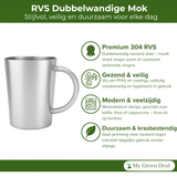 My Green Deal – RVS Mok met Handvat – Roestvrijstalen Beker voor Koffie, Thee & Outdoor – Duurzame RVS Koffiemok