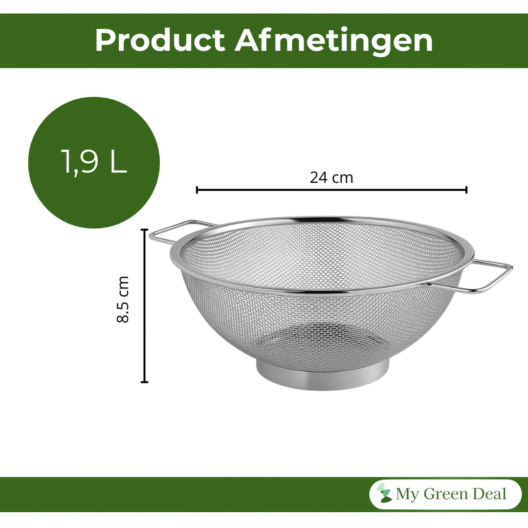 My Green Deal – RVS Vergiet – Roestvrijstalen Keukenzeef met Handgrepen – Duurzaam Vergiet voor Pasta, Groenten & Fruit