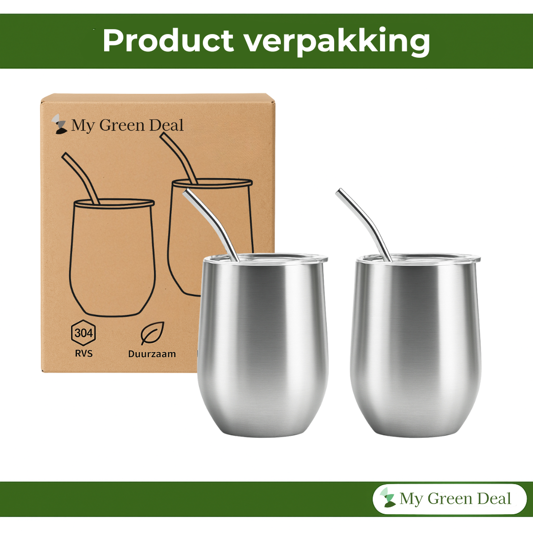 RVS Thermo Bekers met Rietje – 2 stuks