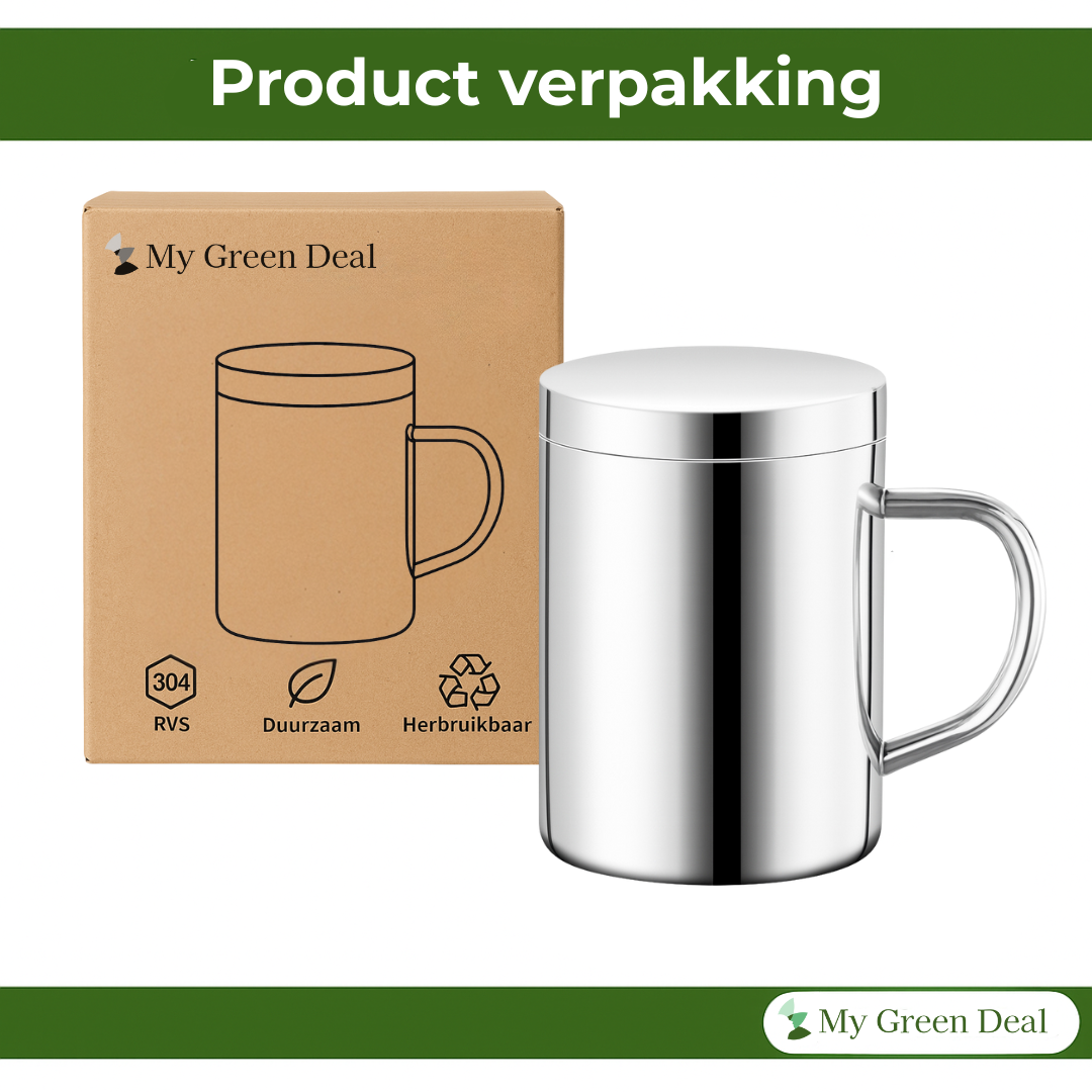 RVS Koffiemok met Deksel – 350ml