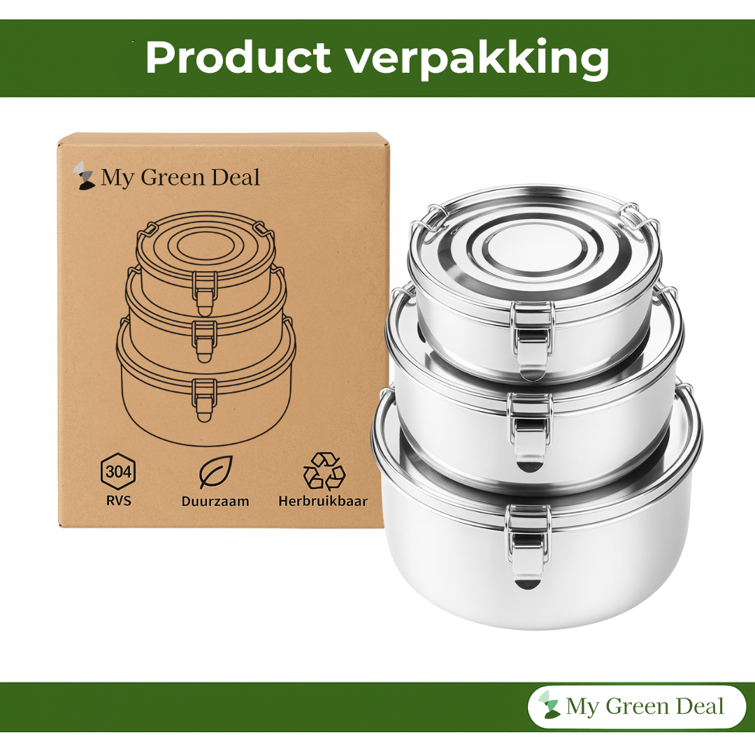 RVS Lunchbox Set Rond – Voedselcontainer