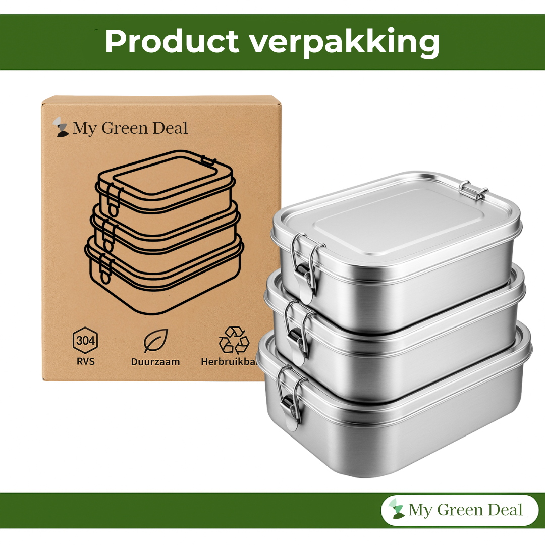 RVS Lunchbox Rechthoekig – Set van 3