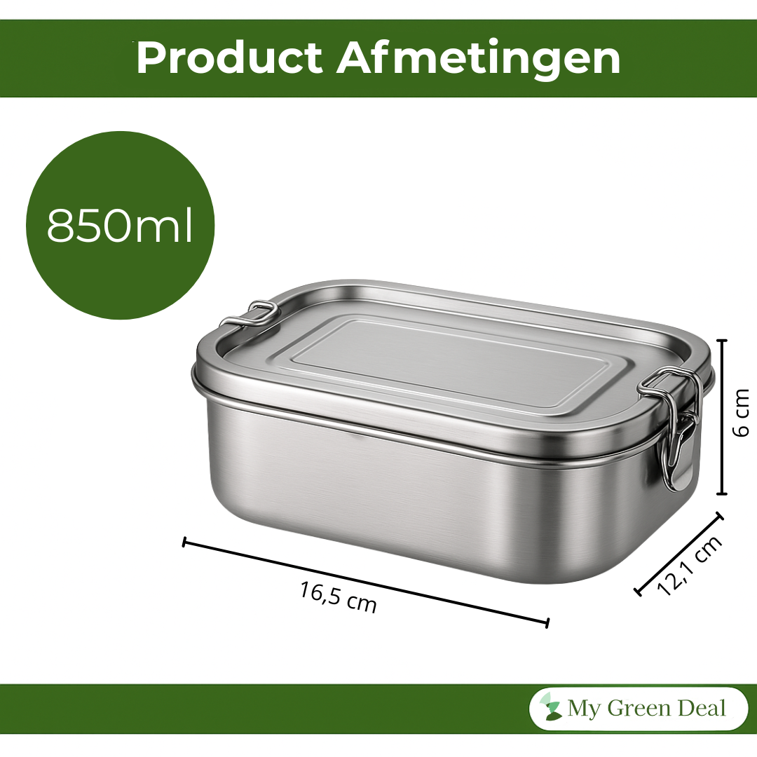 My Green Deal – RVS Lunchbox 850ml – Duurzame Broodtrommel & Snackbox – Fruitbakje Volwassenen & Kinderen – Meal Prep Bakje – Lekvrij & Herbruikbaar
