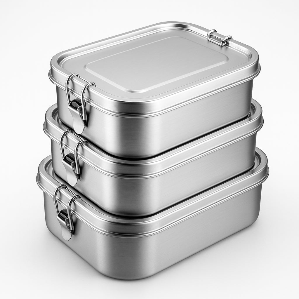 My Green Deal – RVS Lunchbox Rechthoekig (Set van 3) – Herbruikbare Broodtrommel / Voedselcontainer