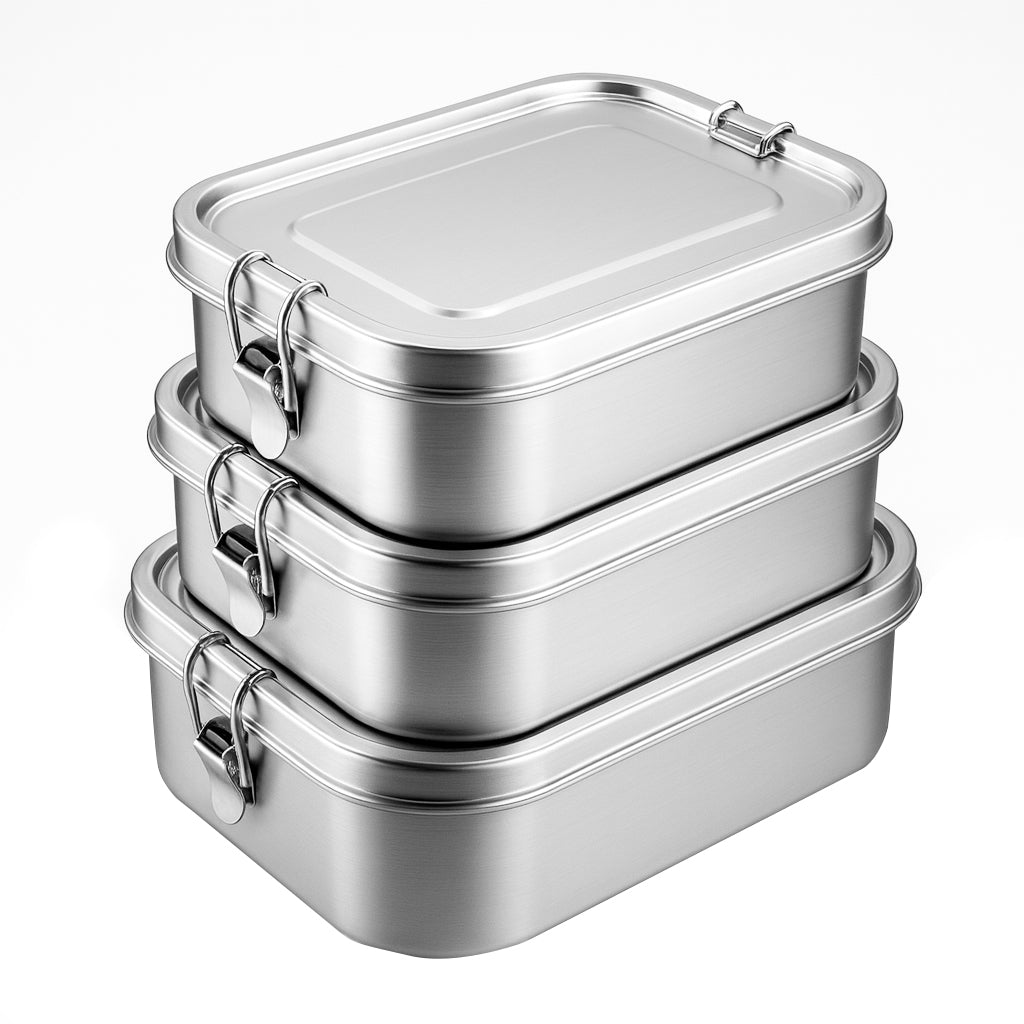 My Green Deal – RVS Lunchbox Rechthoekig (Set van 3) – Herbruikbare Broodtrommel / Voedselcontainer