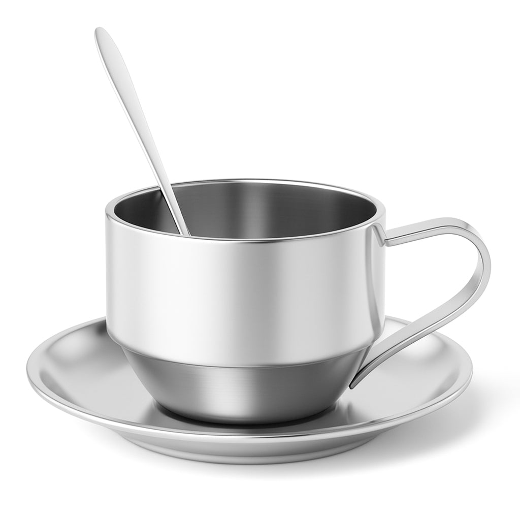 My Green Deal – RVS Koffiekop met Schotel en Lepel – Duurzame Koffiemok / Theekop