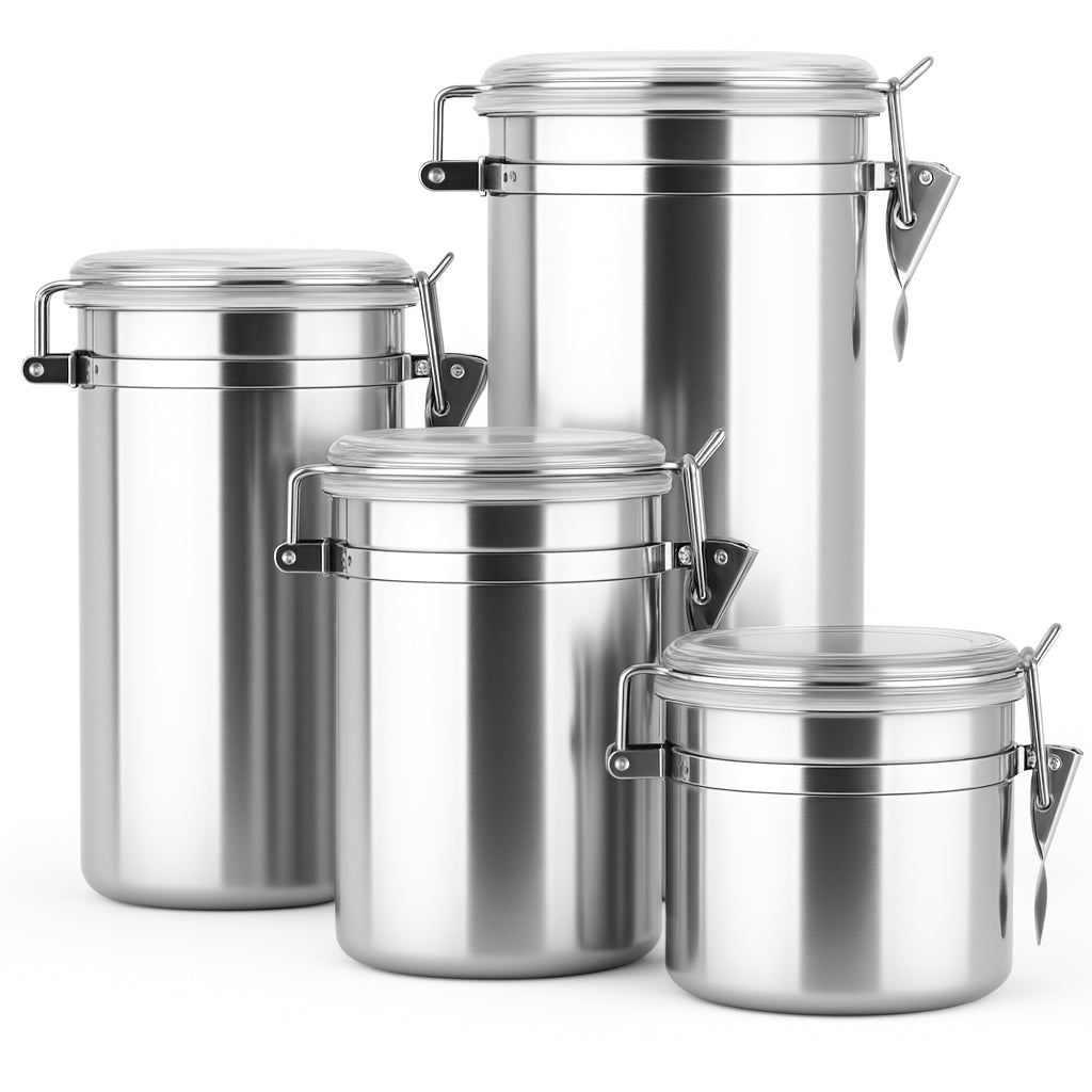 My Green Deal – RVS Voorraadbussen Set – 4 Delig – Luchtdichte Keukenpotten voor Koffie, Thee & Pasta