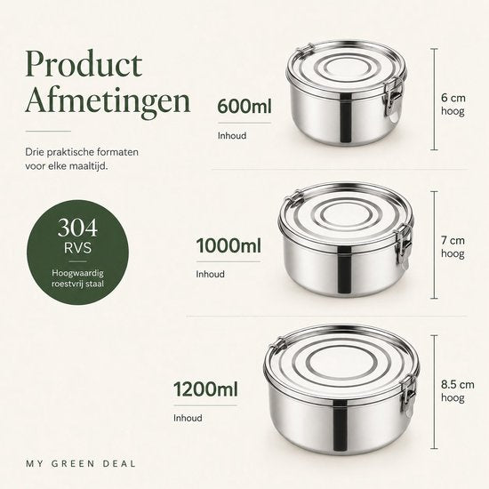 RVS Lunchbox rond– Set van 3 - My Green Deal