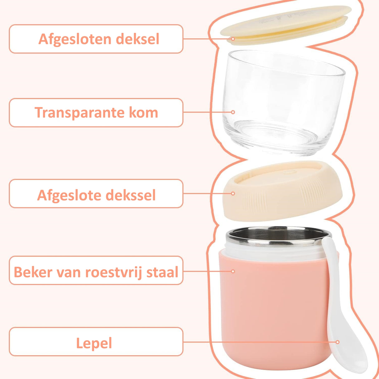 My Green Deal-Lunchbeker to go - 700 ML -  Roze - Geschikt voor Yoghurt, Muesli, Salades en Soep