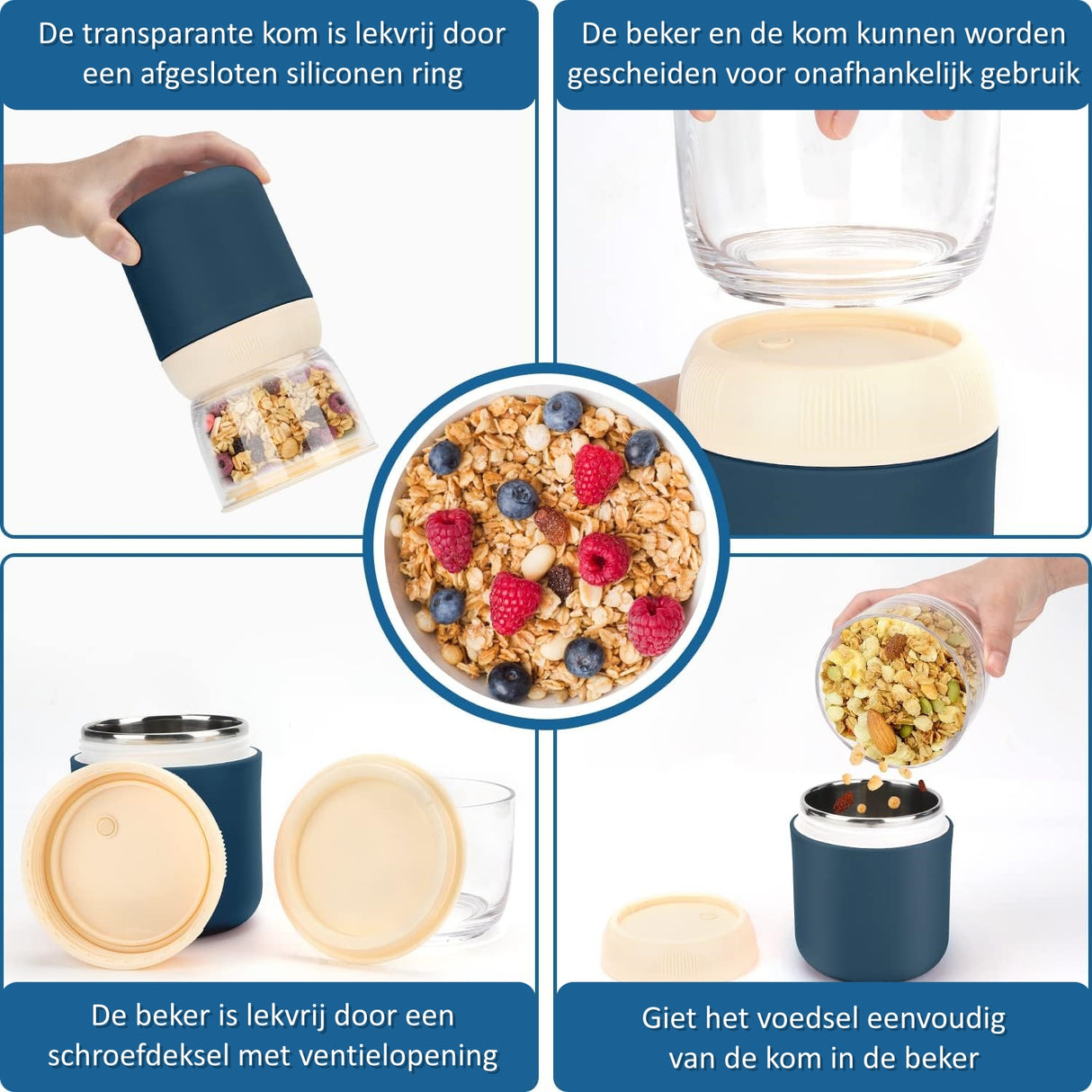 My Green Deal-Lunchbeker to go - 700 ML -  Blauw - Geschikt voor Yoghurt, Muesli, Salades en Soep