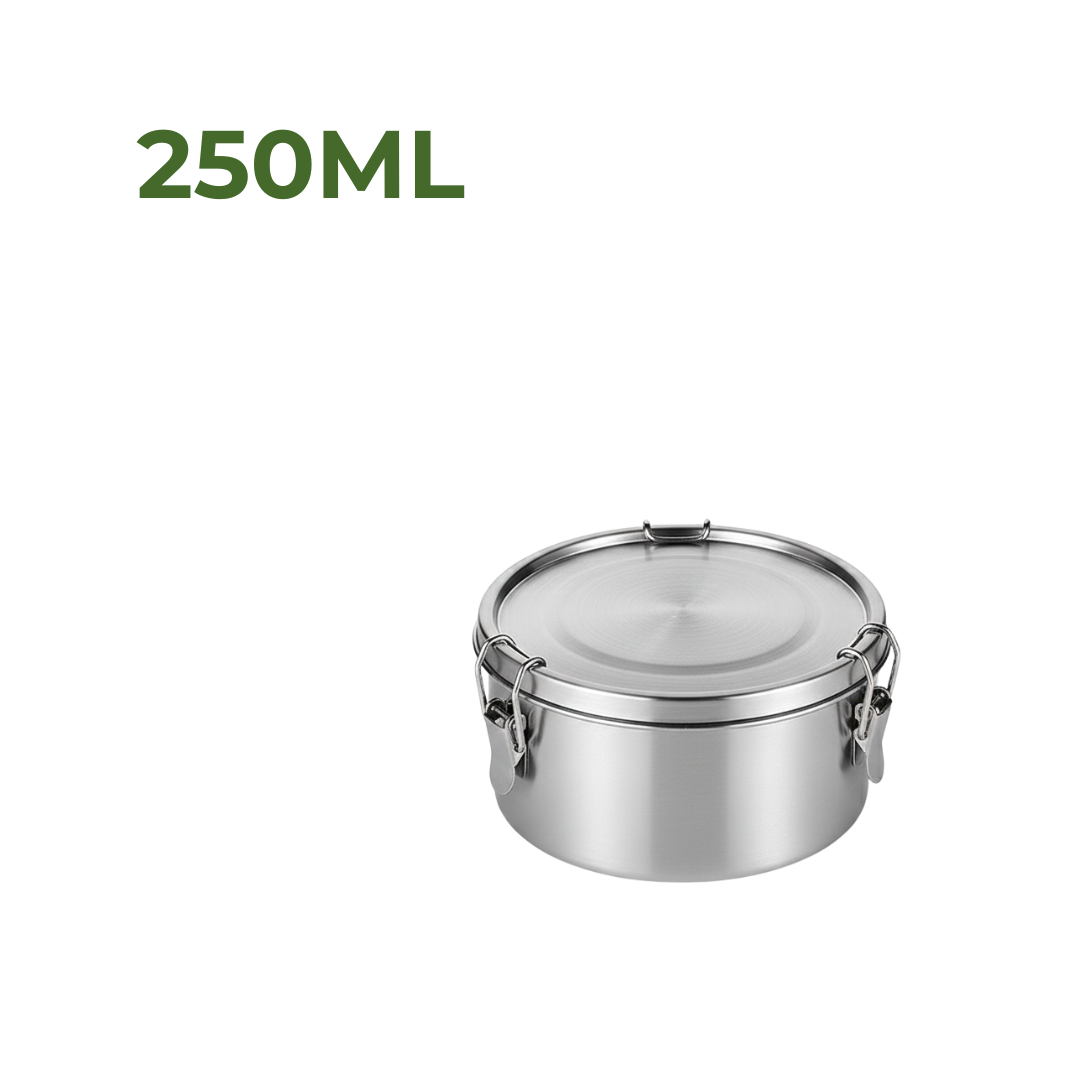 My Green Deal – RVS Ronde Lunchbox 250ml – Duurzame Broodtrommel & Snackbox – Fruitbakje Volwassenen & Kinderen – Meal Prep Bakje – Lekvrij & Herbruikbaar