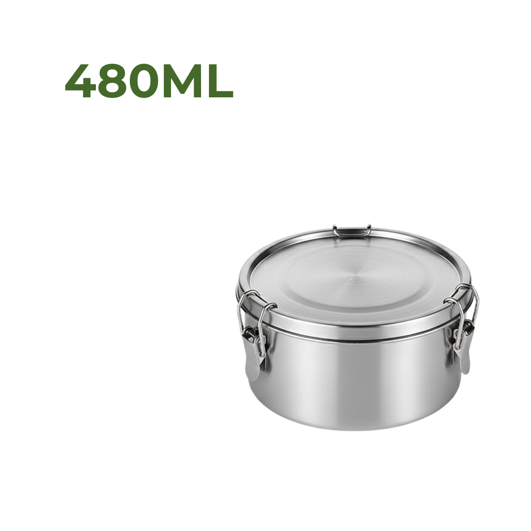 My Green Deal – RVS Ronde Lunchbox 480ml – Duurzame Broodtrommel & Snackbox – Fruitbakje Volwassenen & Kinderen – Meal Prep Bakje – Lekvrij & Herbruikbaar