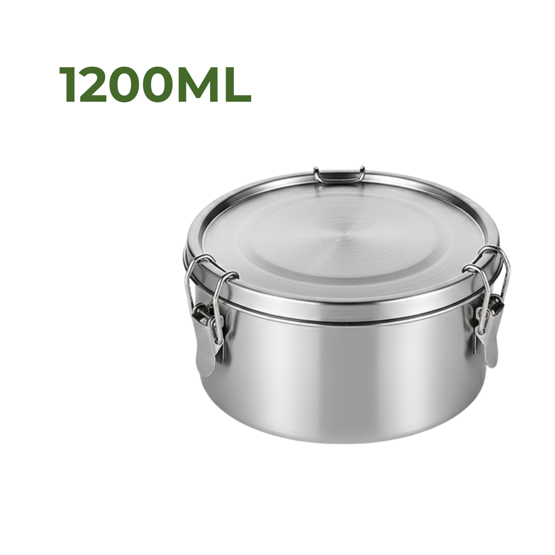 My Green Deal – RVS Ronde Lunchbox 1200ml – Duurzame Broodtrommel & Snackbox – Fruitbakje Volwassenen & Kinderen – Meal Prep Bakje – Lekvrij & Herbruikbaar