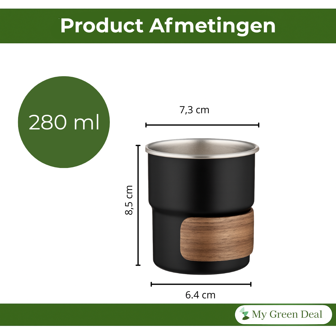 My Green Deal - RVS koffiekopjes zonder oor set van 4 - 280ML