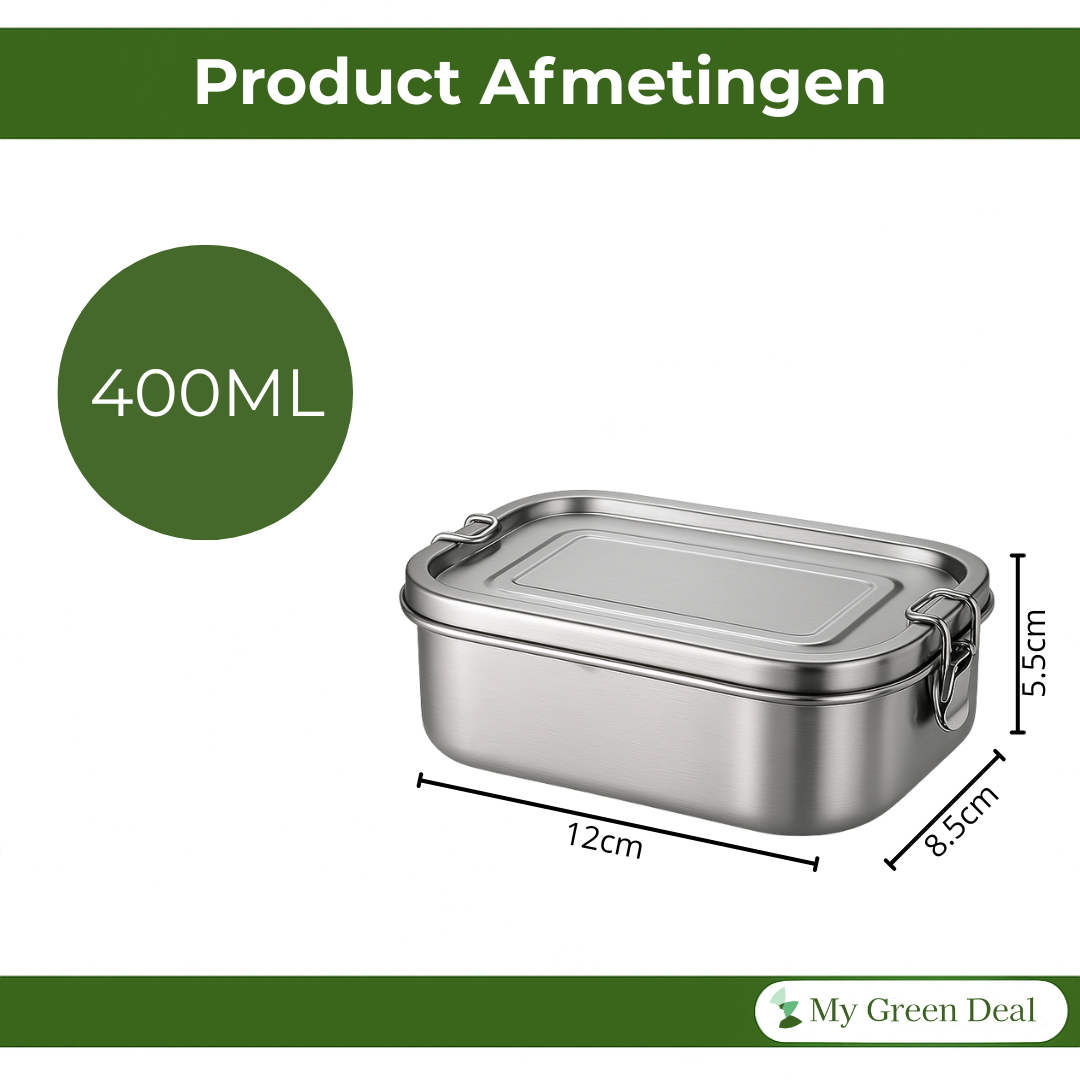 My Green Deal – RVS Lunchbox 400ml – Duurzame Broodtrommel & Snackbox – Fruitbakje Volwassenen & Kinderen – Meal Prep Bakje – Lekvrij & Herbruikbaar