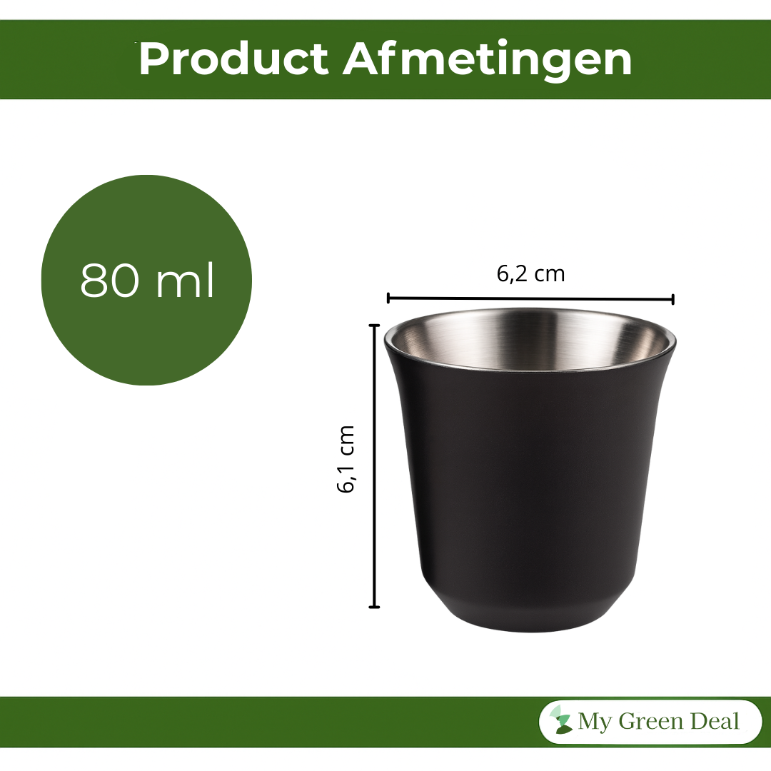 My Green Deal - RVS Espressokopjes dubbelwandig set van 2 Zwart - 80 ml