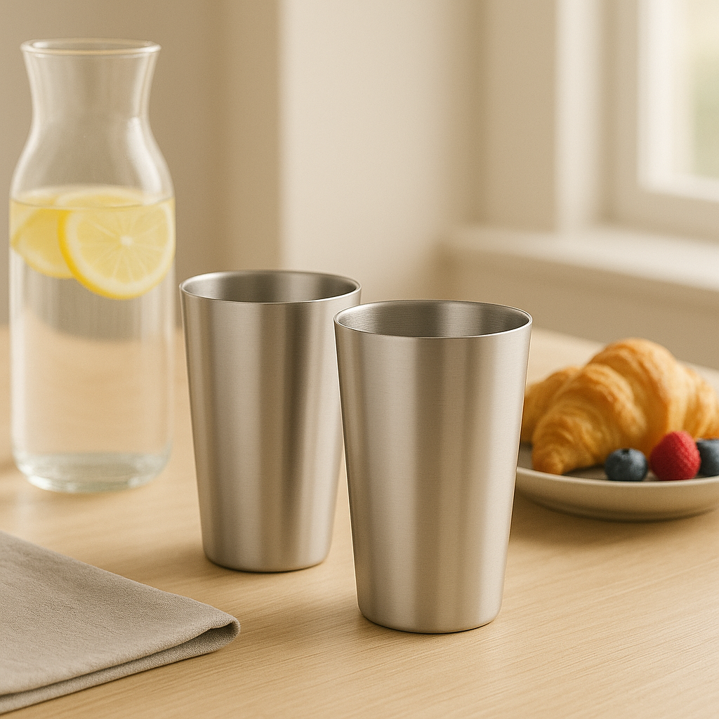 RVS langwerpige dubbelwandige Bekers Set – Herbruikbaar