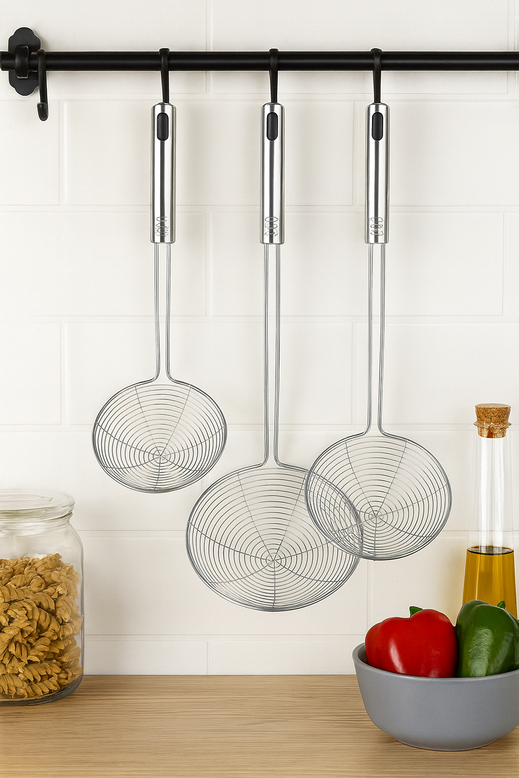 My Green Deal – RVS Skimmer Lepel Set 3-delig – Spinnenzeef / Vergietlepel – Schuimspanen voor Frituren & Koken