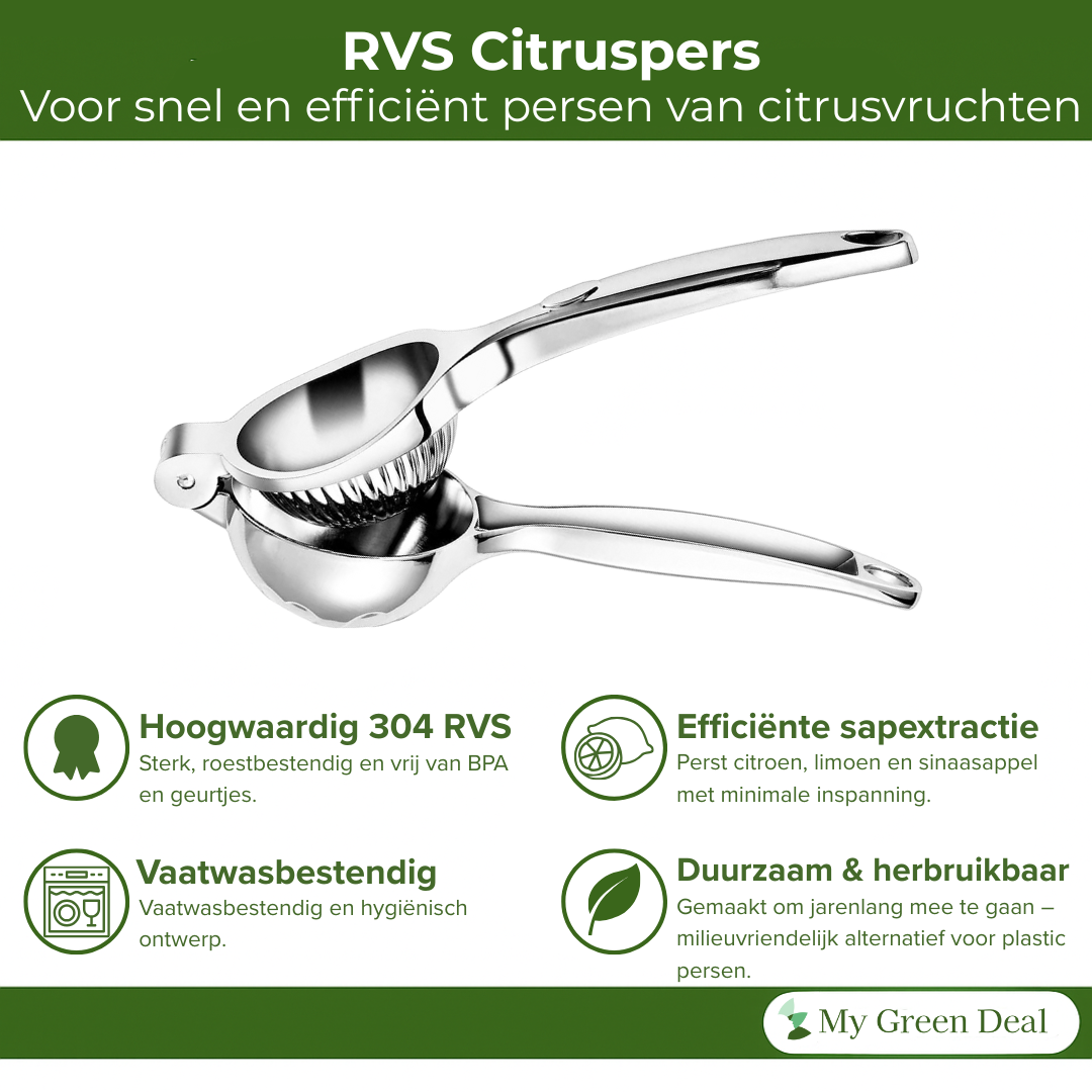 My Green Deal – RVS Citruspers – Handmatige RVS Citroenknijper – Duurzame RVS Citruspers – Keukenpers