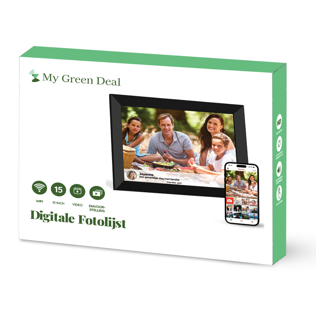 My Green Deal-Digitale fotolijst-15.6 inch-Wifi-Frameo-32GB-