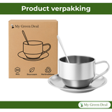 RVS Koffiekop met Schotel & Lepel