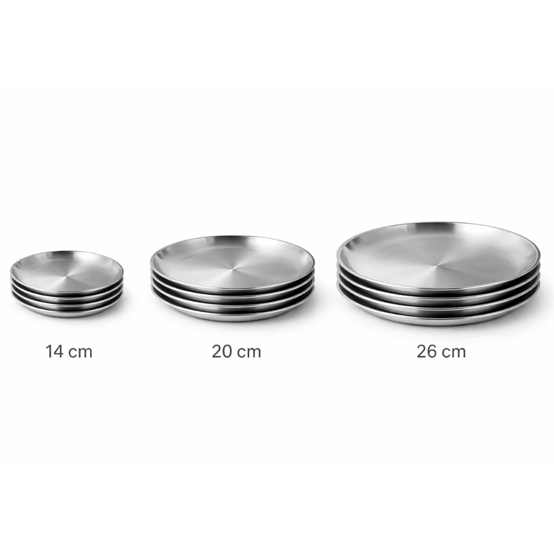 RVS Luxe Serveerborden Set – RVS Bordenset 14 cm, 20 cm & 26 cm