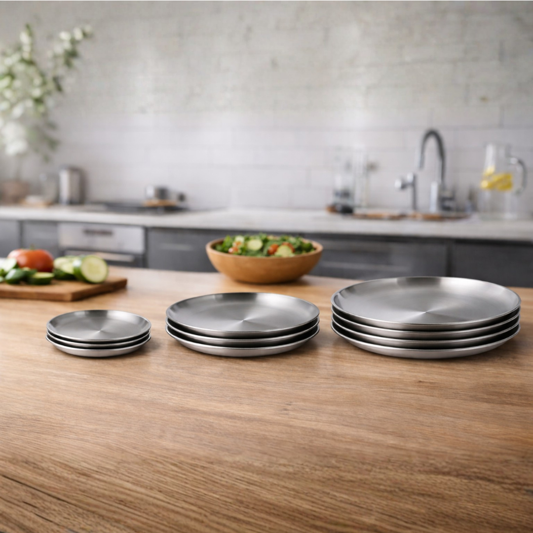 RVS Luxe Serveerborden Set – RVS Bordenset 14 cm, 20 cm & 26 cm