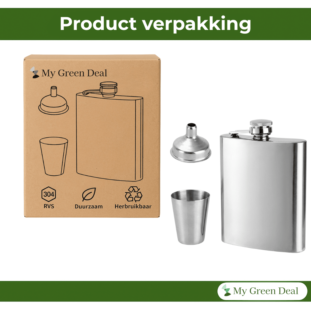 RVS Heuplfles 180ml met trechter - My Green Deal