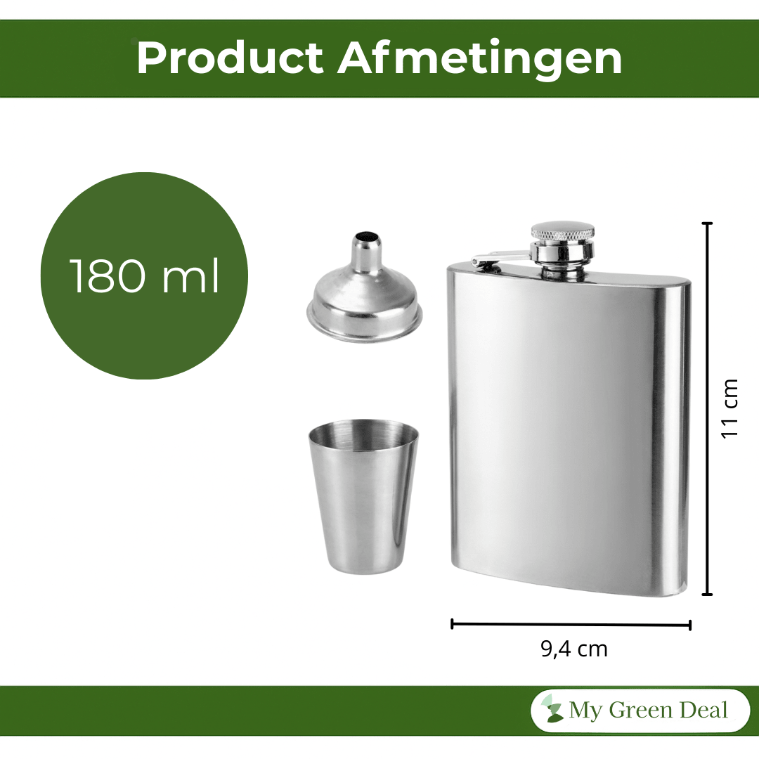 RVS Heuplfles 180ml met trechter - My Green Deal