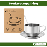 RVS Koffiekop met Schotel & Lepel - My Green Deal