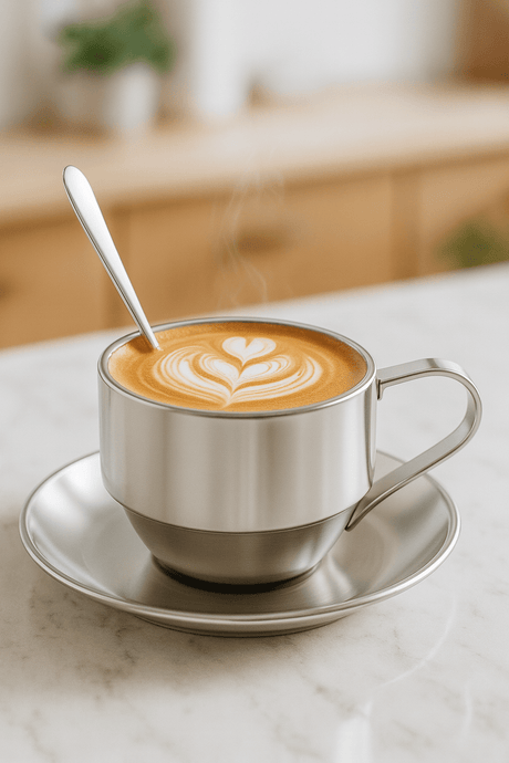 RVS Koffiekop met Schotel & Lepel - My Green Deal