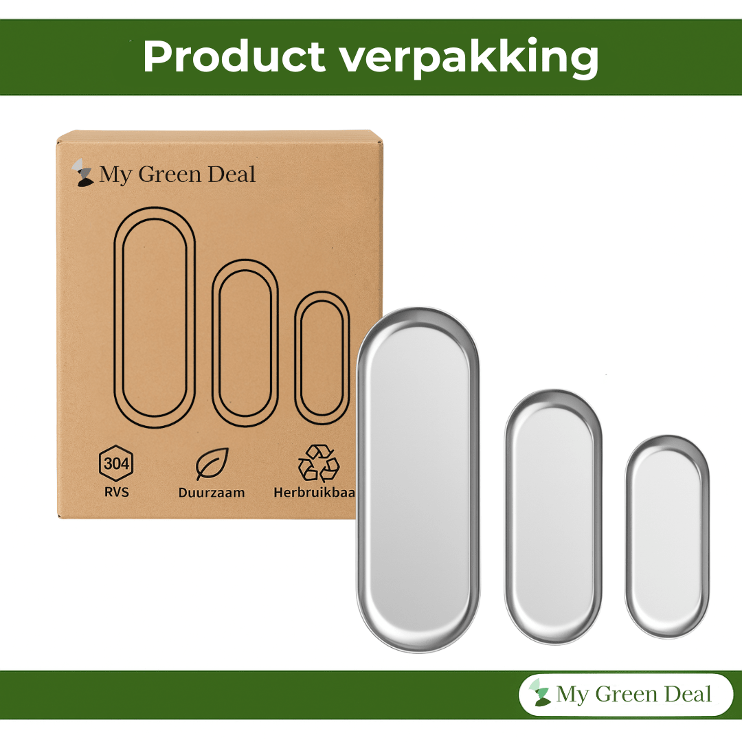 RVS Ovale Serveerplaten Set – 3 stuks - My Green Deal