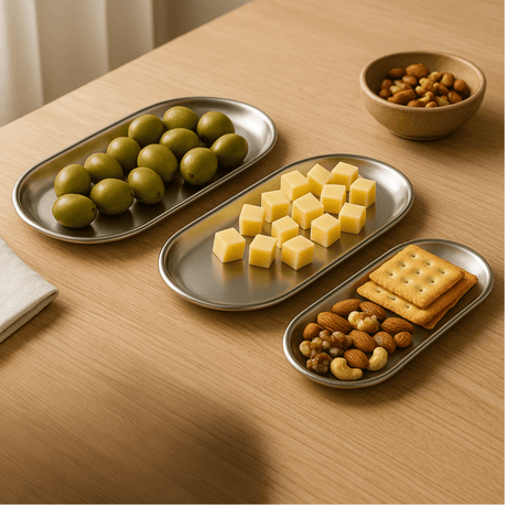 RVS Ovale Serveerplaten Set – 3 stuks - My Green Deal