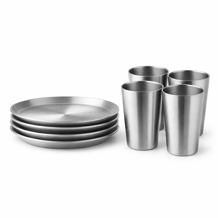 RVS Serviesset 8 - delig – 4x Bord 20 cm & 4x Beker 350 ml - My Green Deal