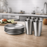 RVS Serviesset 8 - delig – 4x Bord 20 cm & 4x Beker 350 ml - My Green Deal