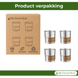 RVS koffiekopjes met hout van 4 Zilver - 280ML - My Green Deal