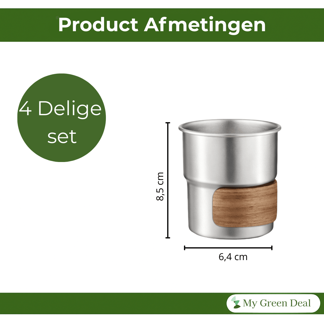 RVS koffiekopjes met hout van 4 Zilver - 280ML - My Green Deal