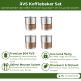 RVS koffiekopjes met hout van 4 Zilver - 280ML - My Green Deal