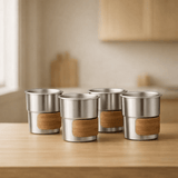 RVS koffiekopjes met hout van 4 Zilver - 280ML - My Green Deal