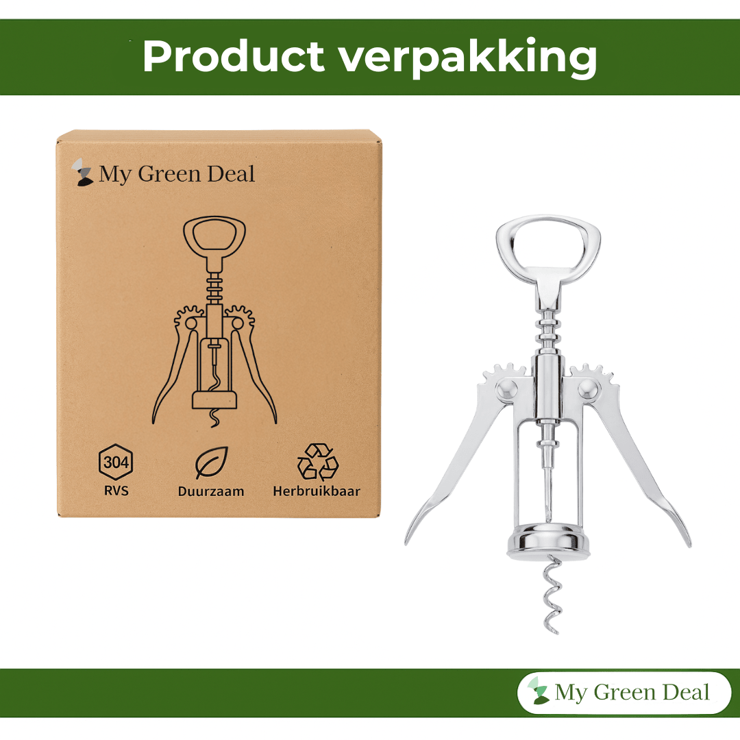 RVS Kurkentrekker & Flessenopener – 2 - in - 1 - My Green Deal