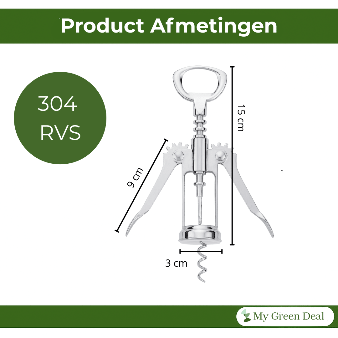 RVS Kurkentrekker & Flessenopener – 2 - in - 1 - My Green Deal