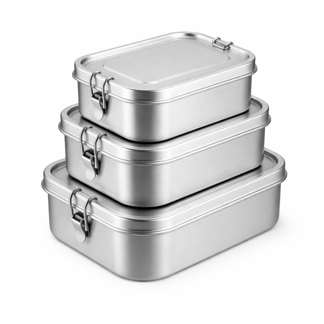 RVS Lunchbox rechthoekig – Set van 3