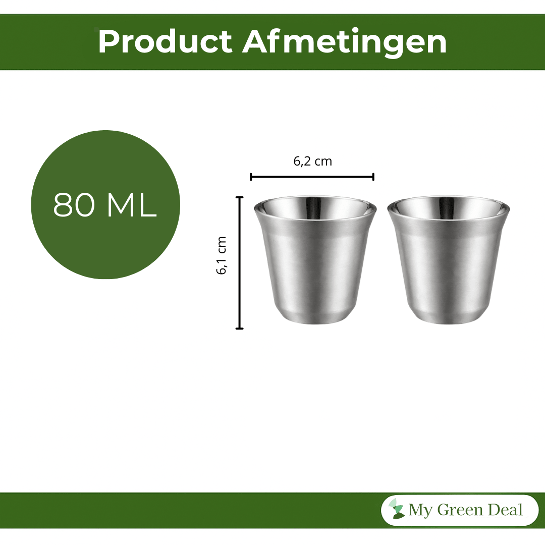 RVS Espressokopjes set van 2 Zilver - 80 ml - My Green Deal