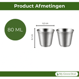 RVS Espressokopjes set van 2 Zilver - 80 ml - My Green Deal
